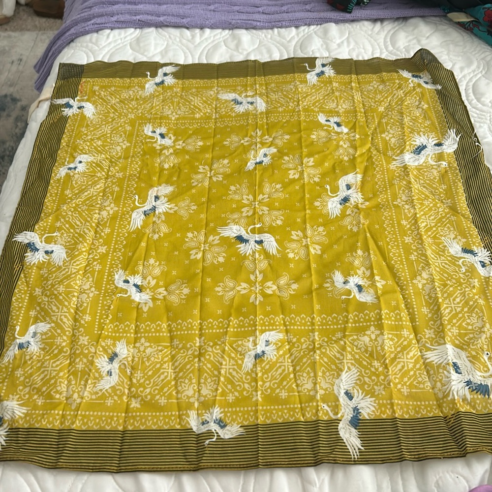 Johnny Waa Elegant Yellow and Black Crane Patterned Scarf